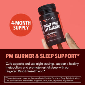 Brûleur de graisse nocturne HAVASU NUTRITION, flacon ouvert avec capsules