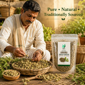 BSD Organics Gokhru Tribulus Terrestris 50g dans un verre d'eau