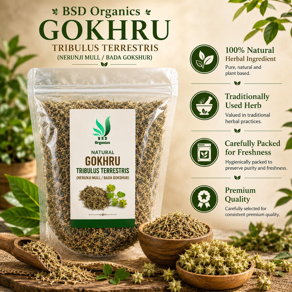 BSD Organics Gokhru Tribulus Terrestris 50g en poudre