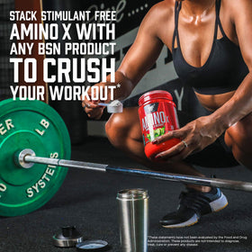 BSN Amino X Poudre de Récupération BCAA 70 Portions - Fruit Punch sur une table