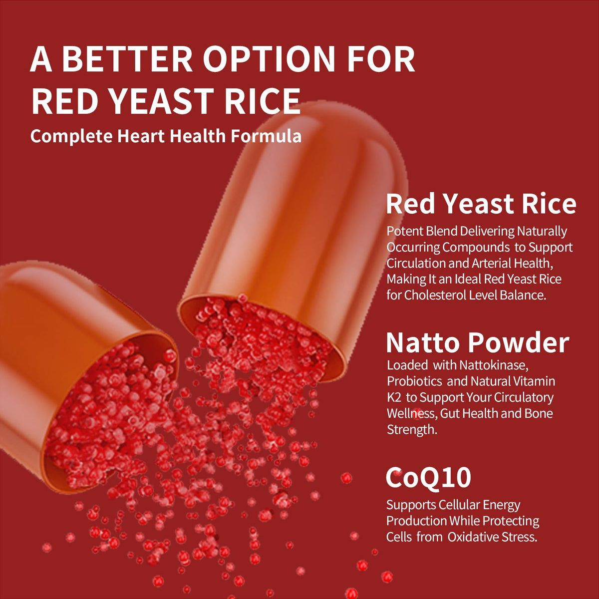 Bterlif Riz Rouge CoQ10 capsules individuelles sur une surface claire