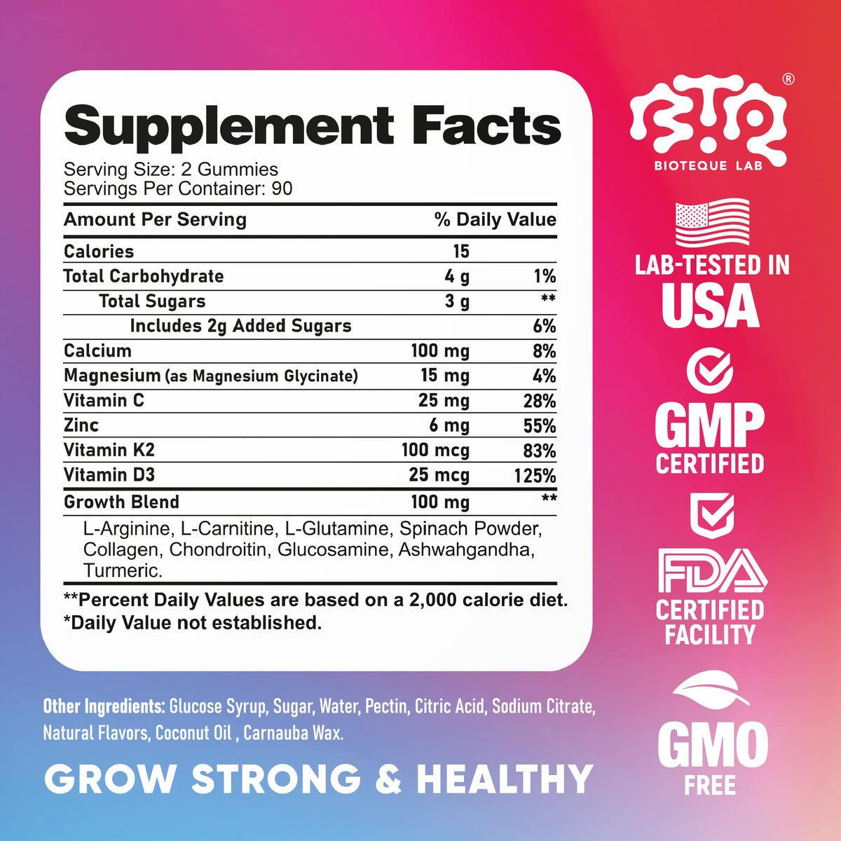 BTQ BIOTEQUE LAB Gummies de Croissance sur une table