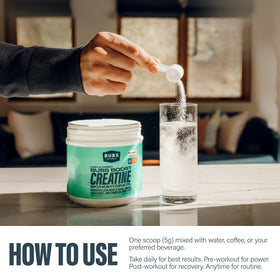 BUBS Naturals Creatine Monohydrate 549g en gros plan sur la poudre