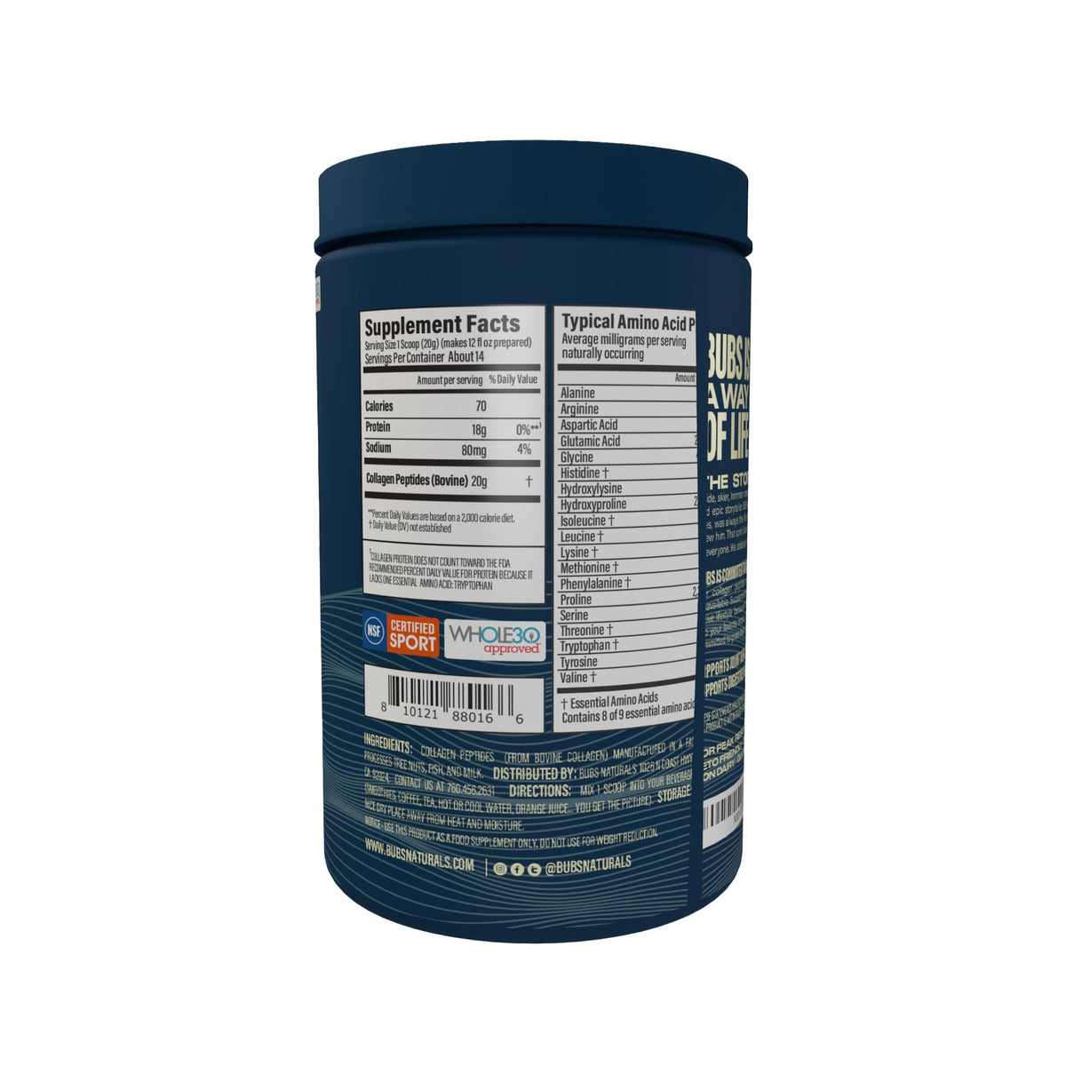 BUBS Naturals Poudre de Collagène Non Aromatisée emballage
