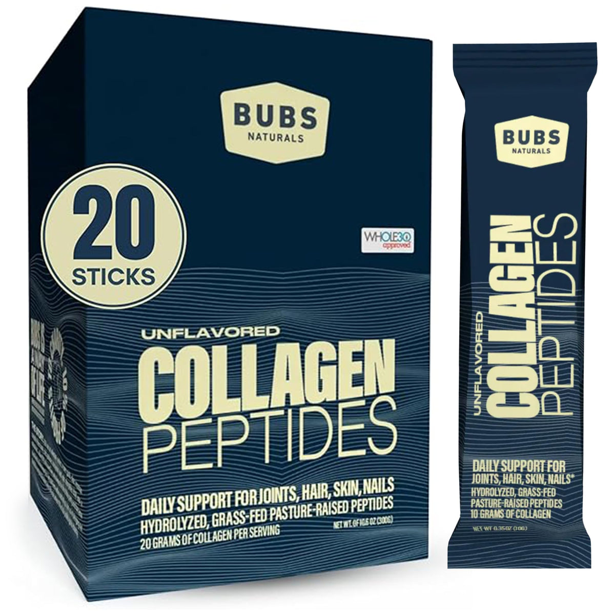BUBS Naturals Poudre de Collagène Non Aromatisée, paquet avant