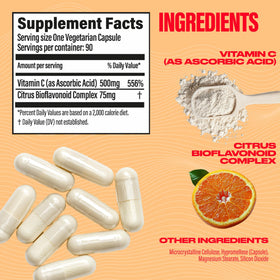 BUBS Naturals Vitamine C 500mg capsules en gros plan