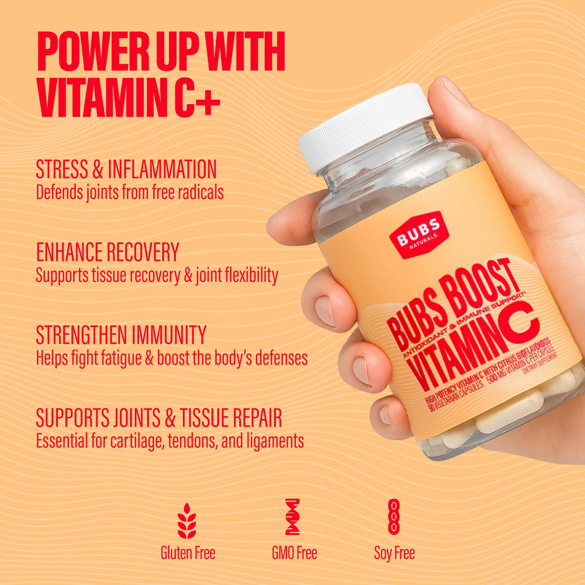 BUBS Naturals Vitamine C 500mg pot ouvert avec capsules