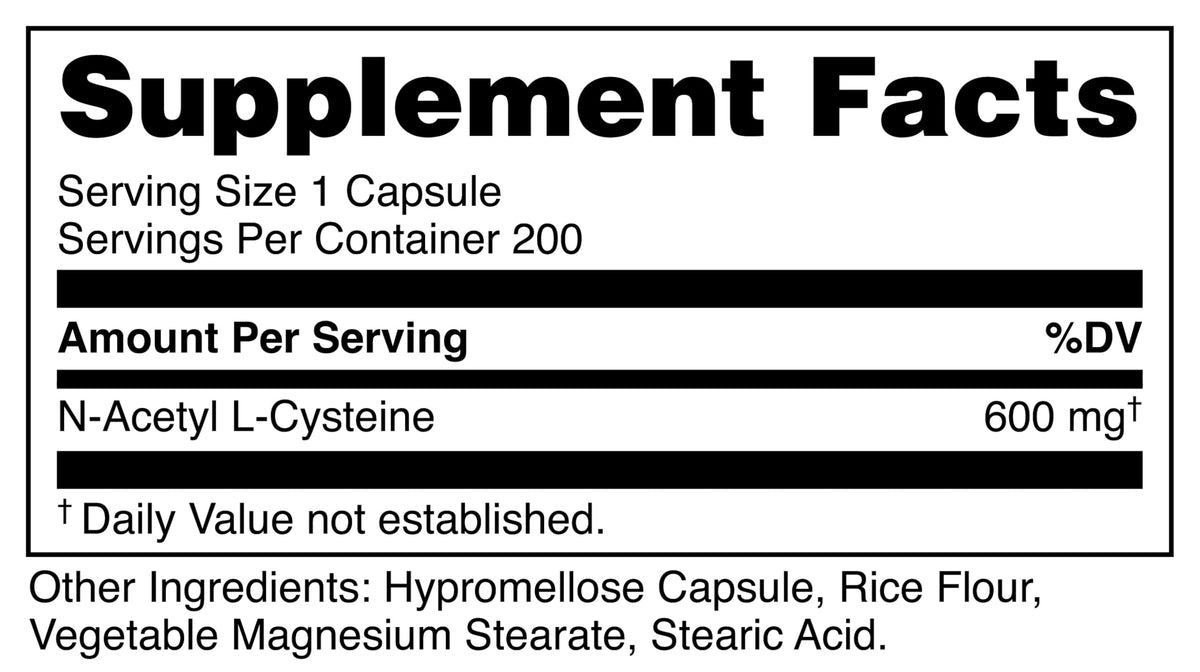 Bucked Up Complément NAC 600mg capsules à l'intérieur de la bouteille