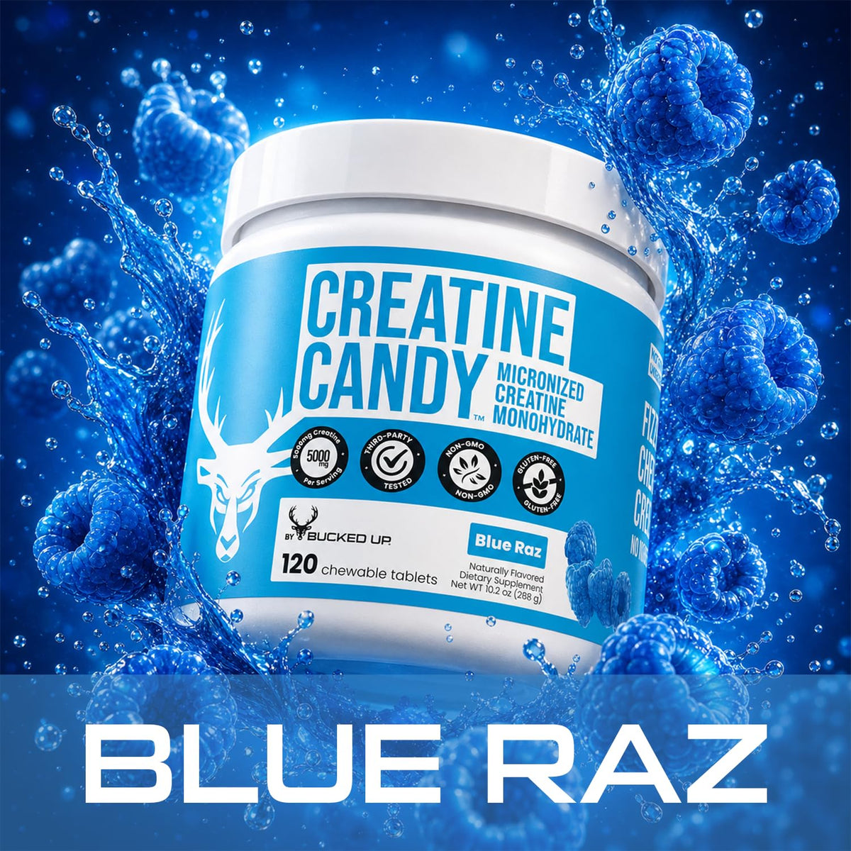 Bucked Up Créatine Candy Blue Raz aperçu des comprimés