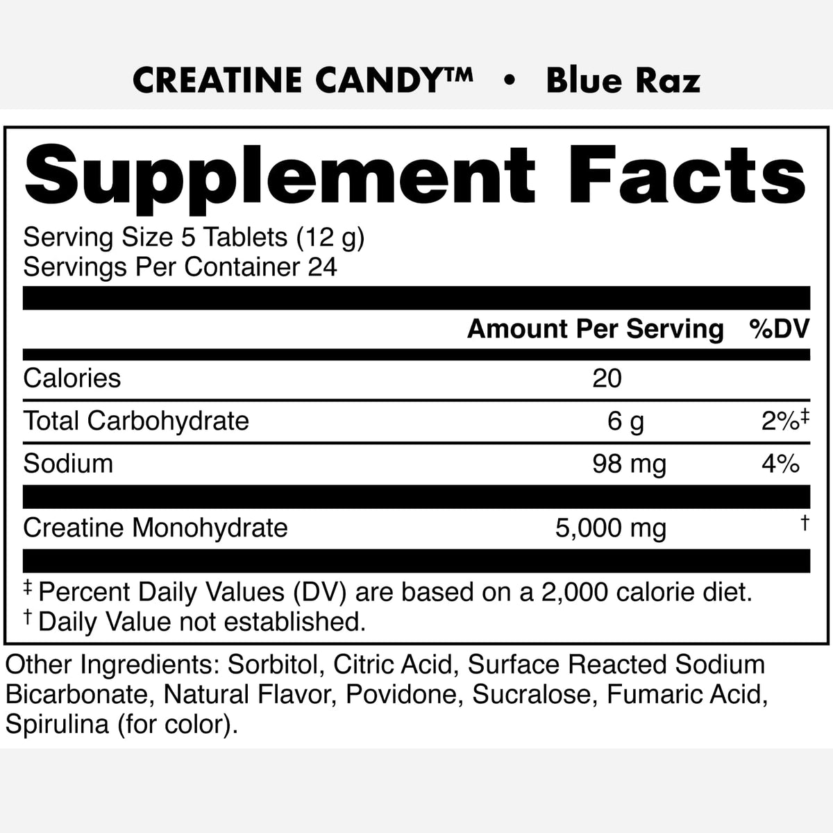 Bucked Up Créatine Candy Blue Raz comprimés effervescents bleu