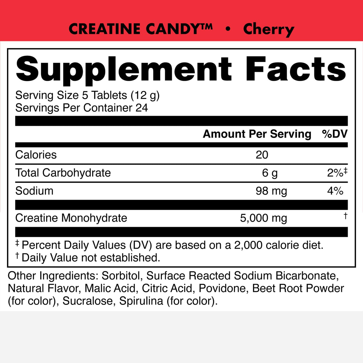 Bucked Up Creatine Candy Cerise à côté d'une bouteille d'eau