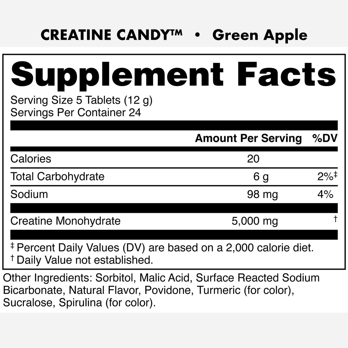 Bucked Up Creatine Candy Pomme Verte, comprimés à mâcher