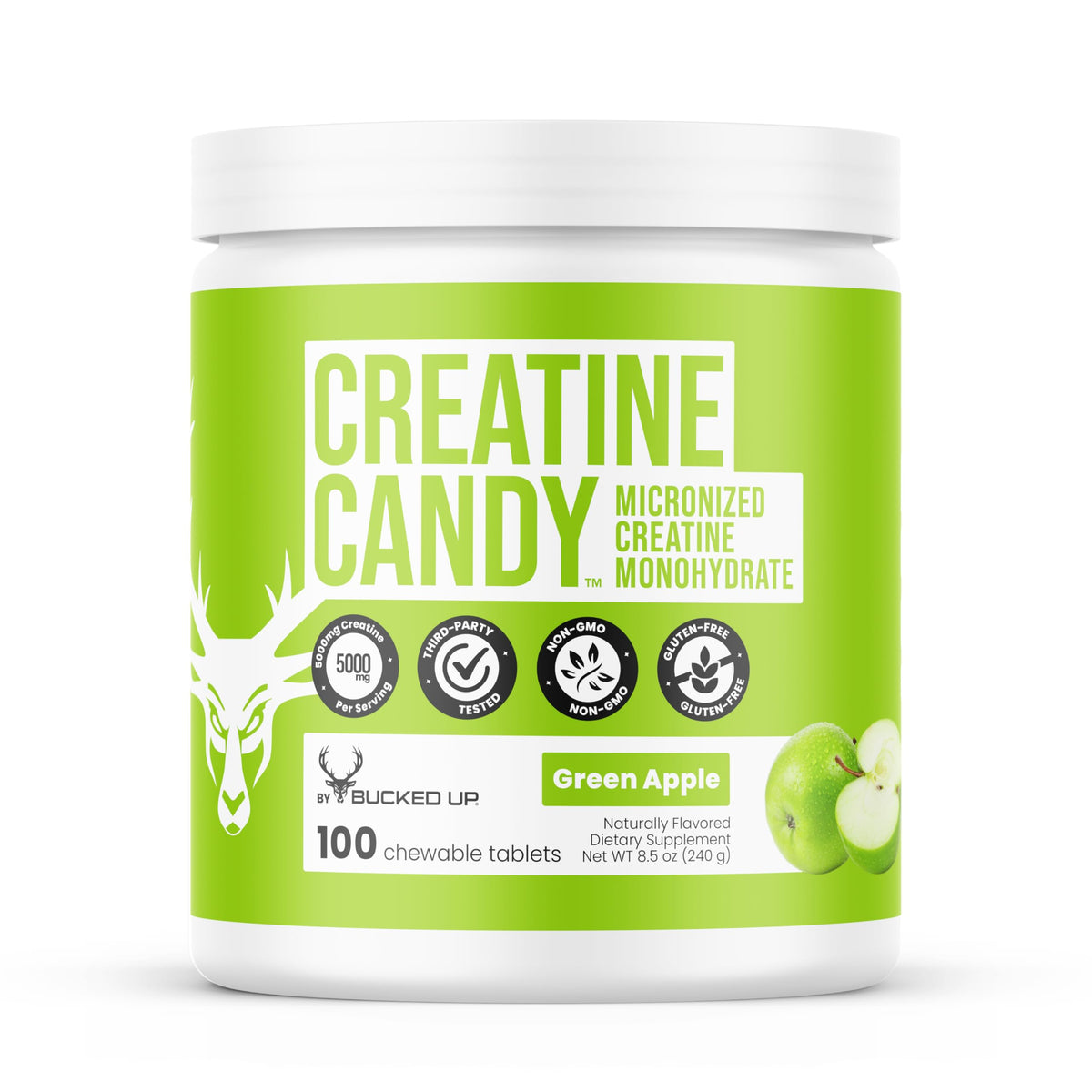 Bucked Up Creatine Candy Pomme Verte, emballage avant