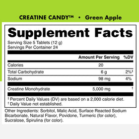 Bucked Up Creatine Candy Pomme Verte, prise en main avec un comprimé