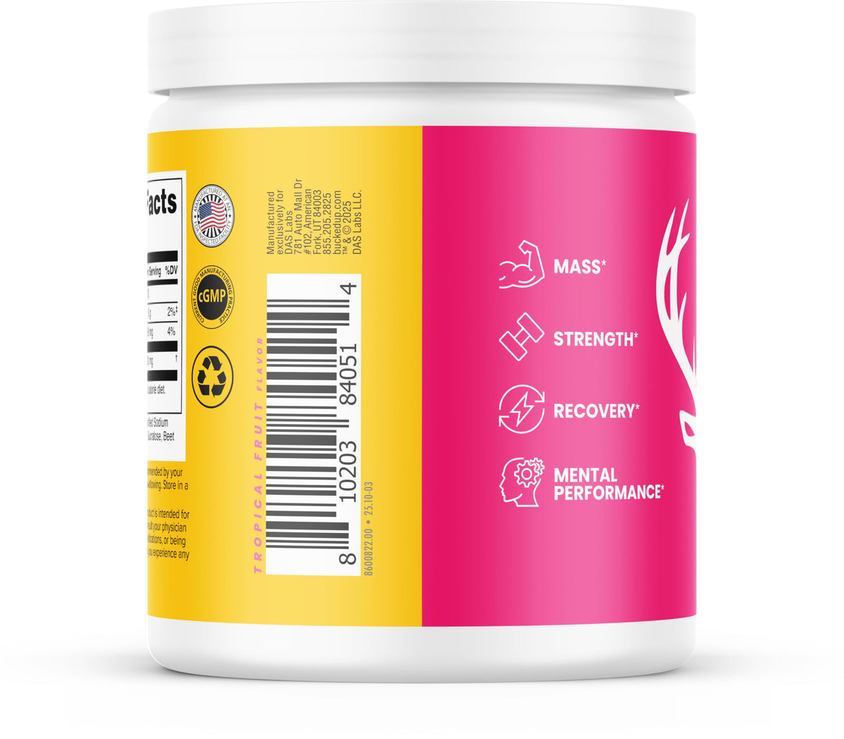 Bucked Up Creatine Candy Tropical Blast 120 comprimés sur un fond neutre