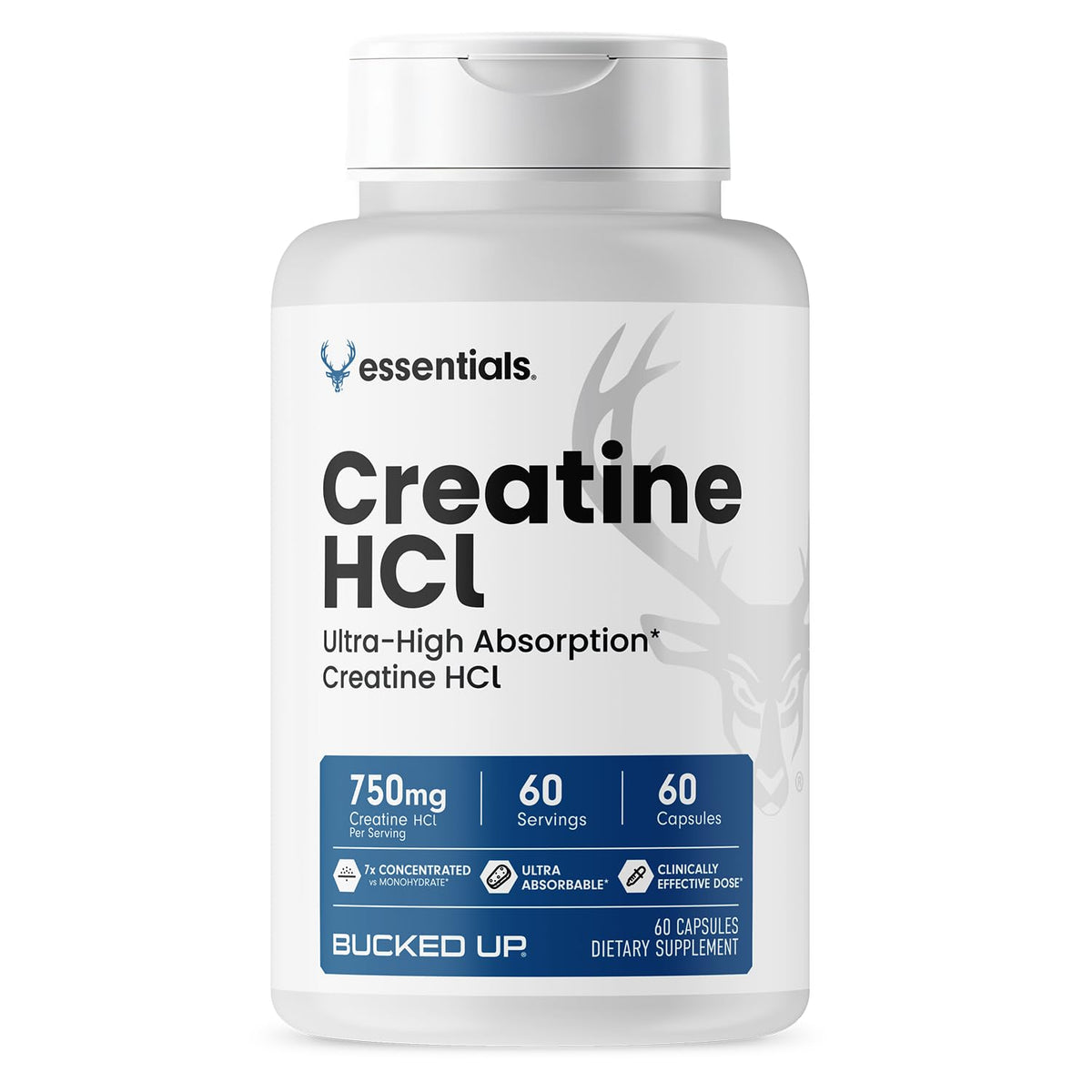 Bucked Up Créatine HCL 750mg flacon de 60 capsules vue de face