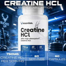 Bucked Up Créatine HCL capsules sur surface blanche