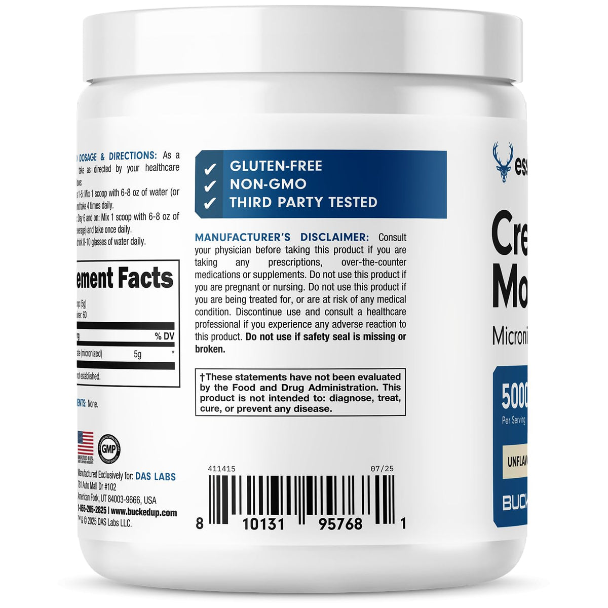 Bucked Up Créatine Monohydrate 300g étiquette sur le contenant