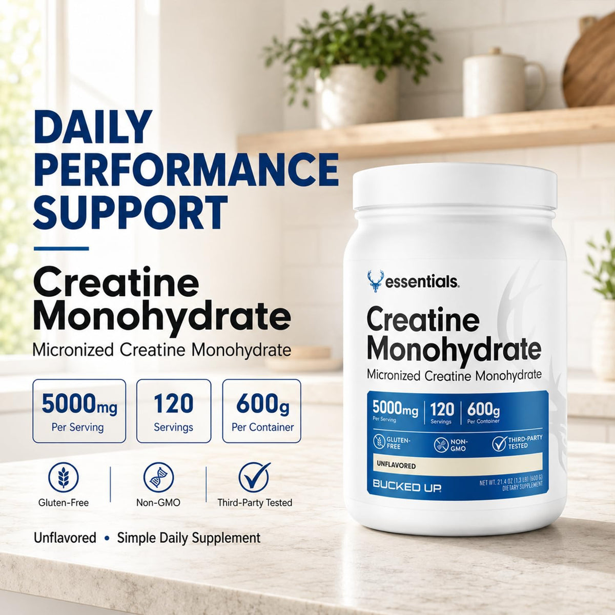 Bucked Up Créatine Monohydrate 600g avec une cuillère doseuse