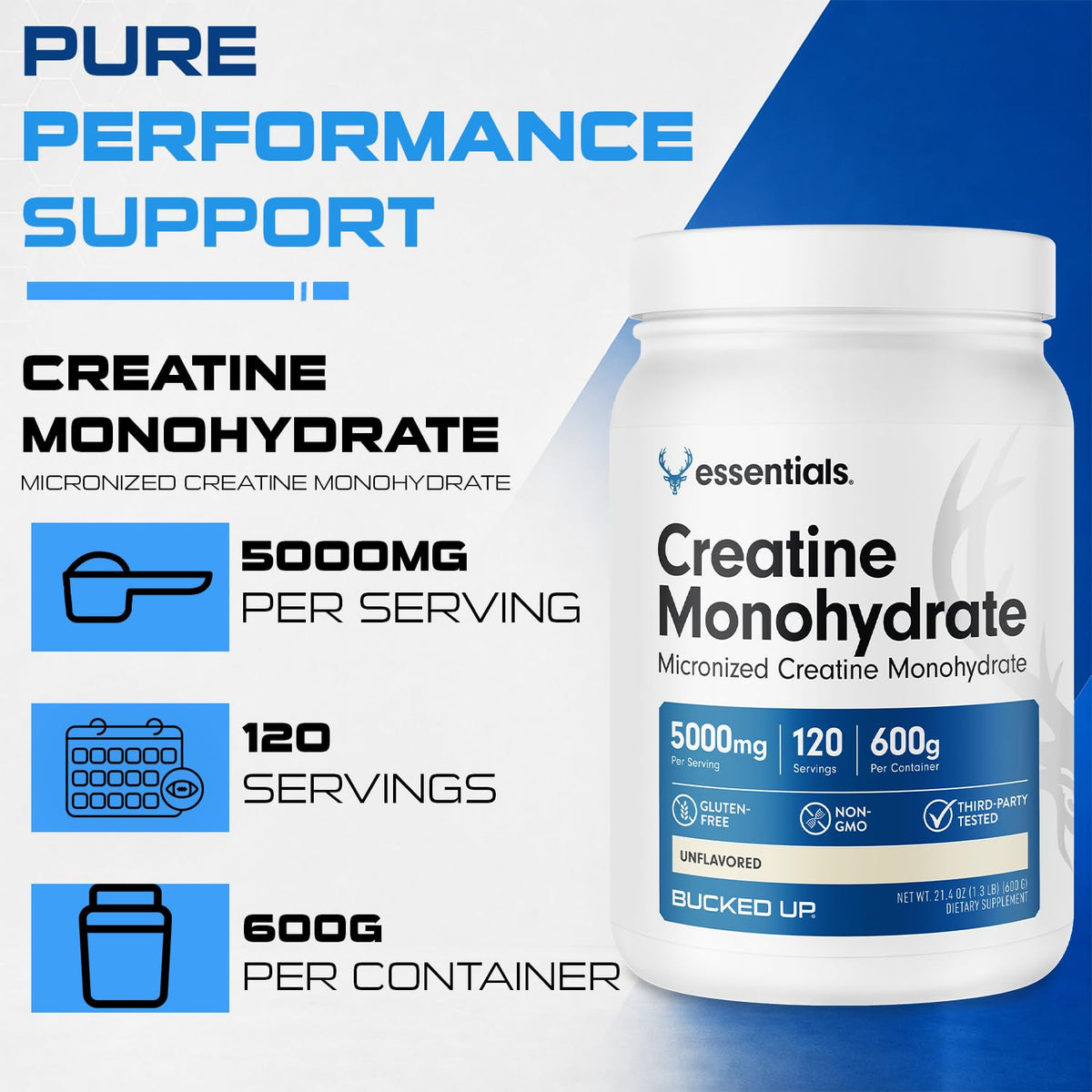 Bucked Up Créatine Monohydrate 600g vue de haut