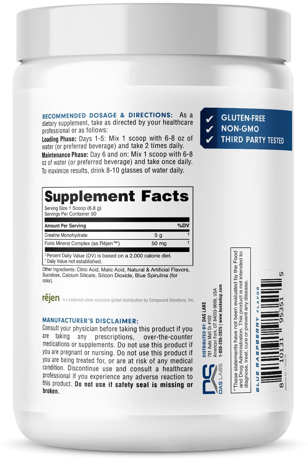 Bucked Up Creatine Monohydrate Framboise Bleue 250g packaging