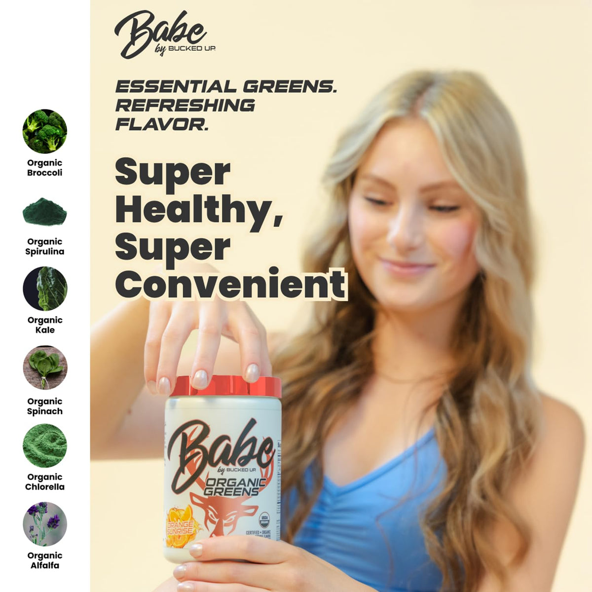 Bucked Up Greens Superfood Powder 408g in a glass of water