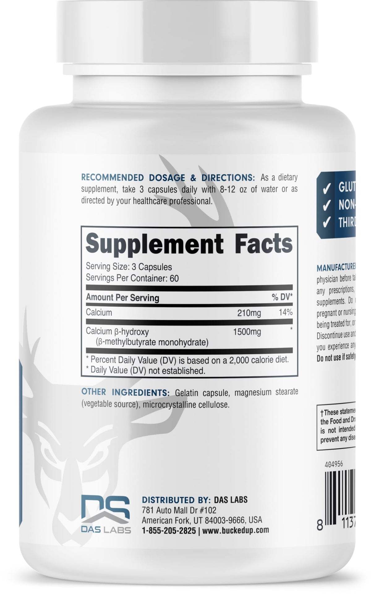 Bucked Up HMB 1500mg 60 capsules sur un fond neutre