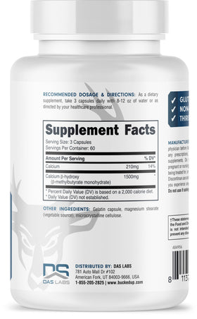 Bucked Up HMB 1500mg 60 capsules sur un fond neutre