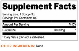 Bucked Up L-Citrulline 3000mg poudre, vue arrière avec les informations nutritionnelles