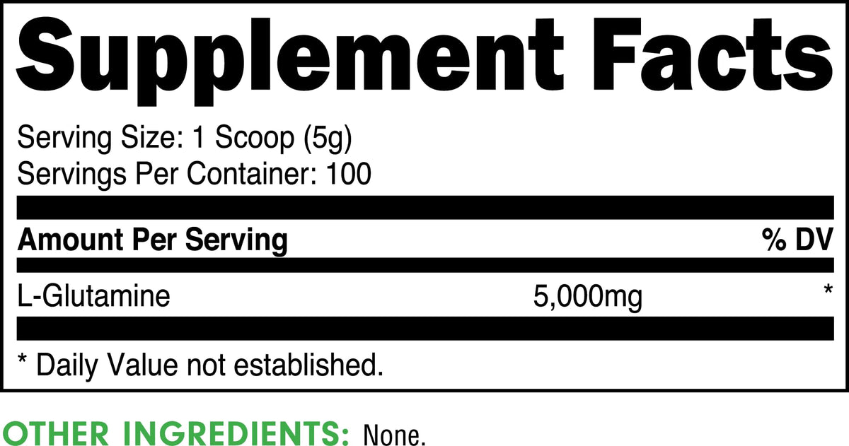 Bucked Up L-Glutamine 500g Poudre à côté d'un shaker