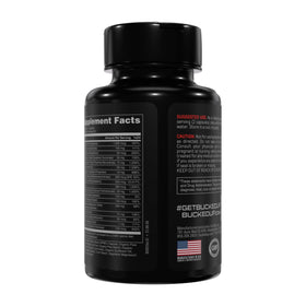 Bucked Up Multivitamines Stag flacon ouvert avec capsules visibles