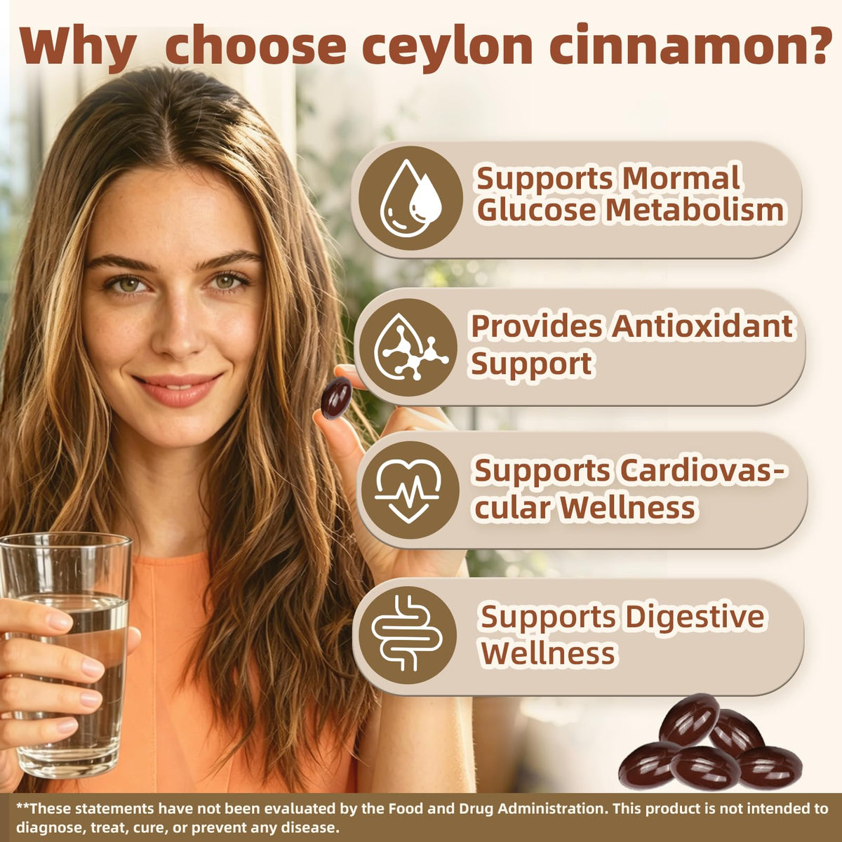 BudLive Gélules de Cannelle de Ceylan gélules à côté d'une cuillère