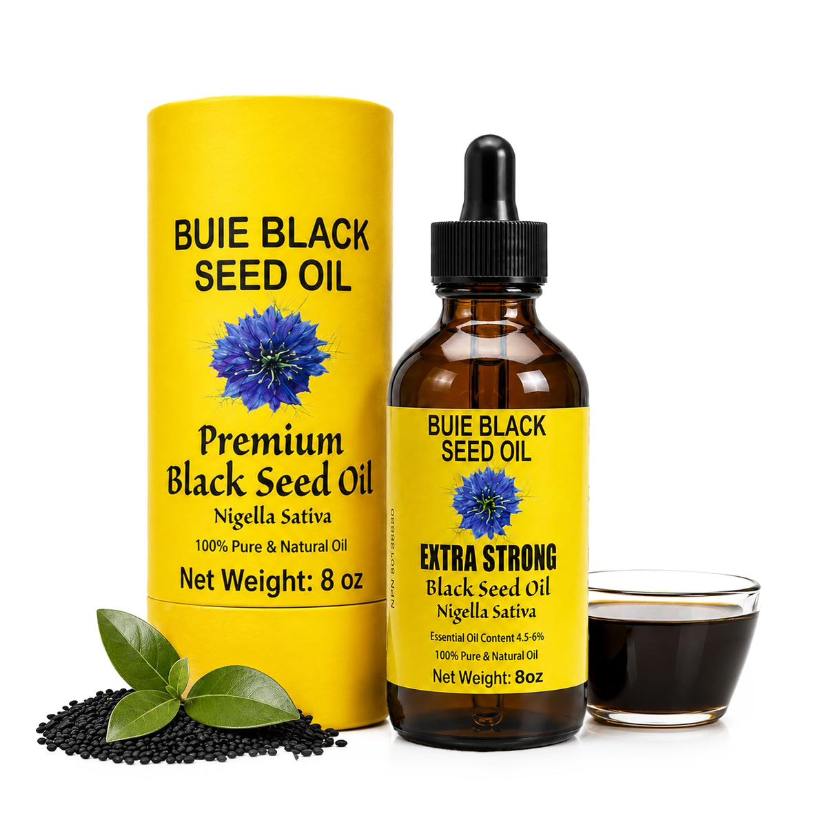 BUIE Huile de Nigelle Bio Pressée à Froid 8 Fl Oz vue de face
