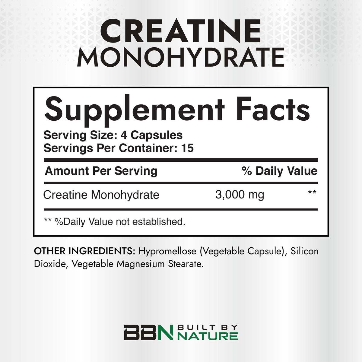 Built by Nature Créatine Monohydrate Capsules 60 unités emballage