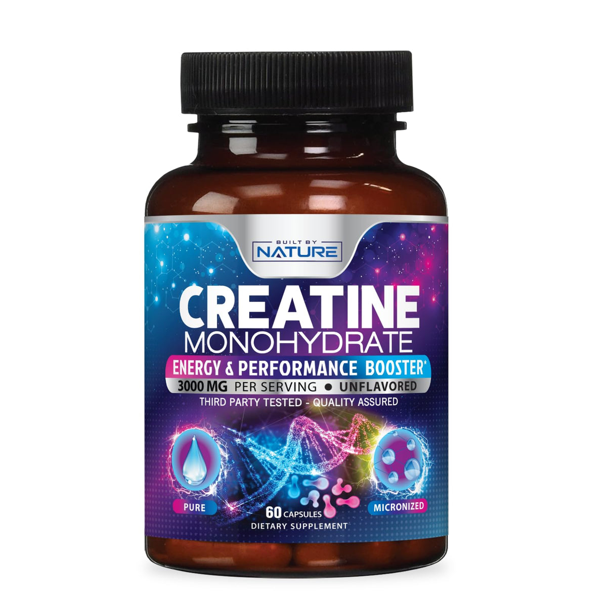 Built by Nature Créatine Monohydrate Capsules 60 unités vue de face
