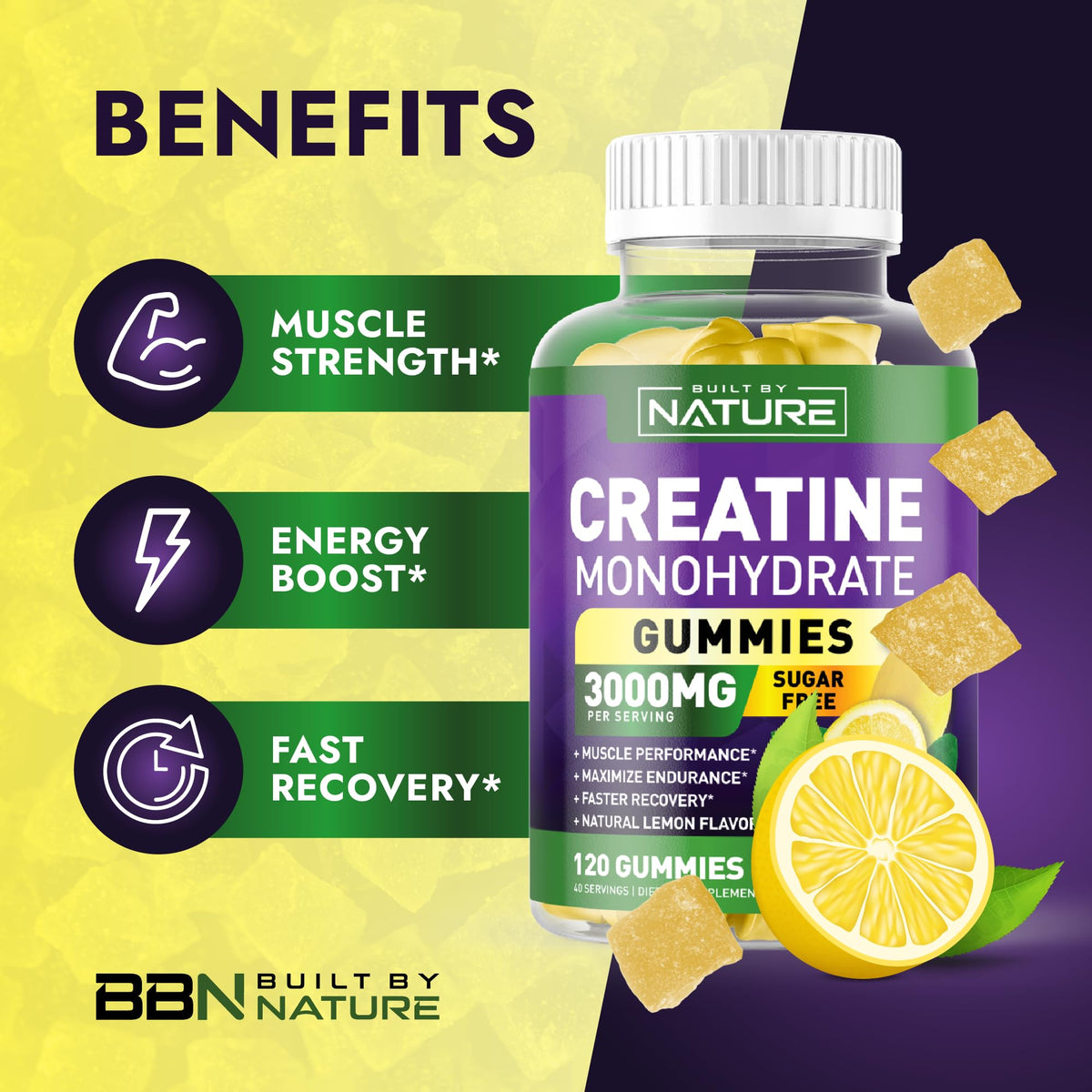 Built by Nature Gummy Creatine Monohydrate gummies in a bowl