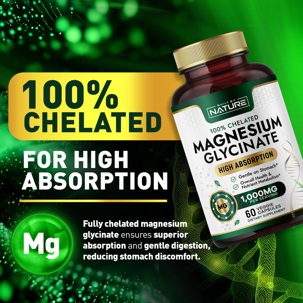 Built by Nature Magnésium Glycinate 1000mg capsules close-up