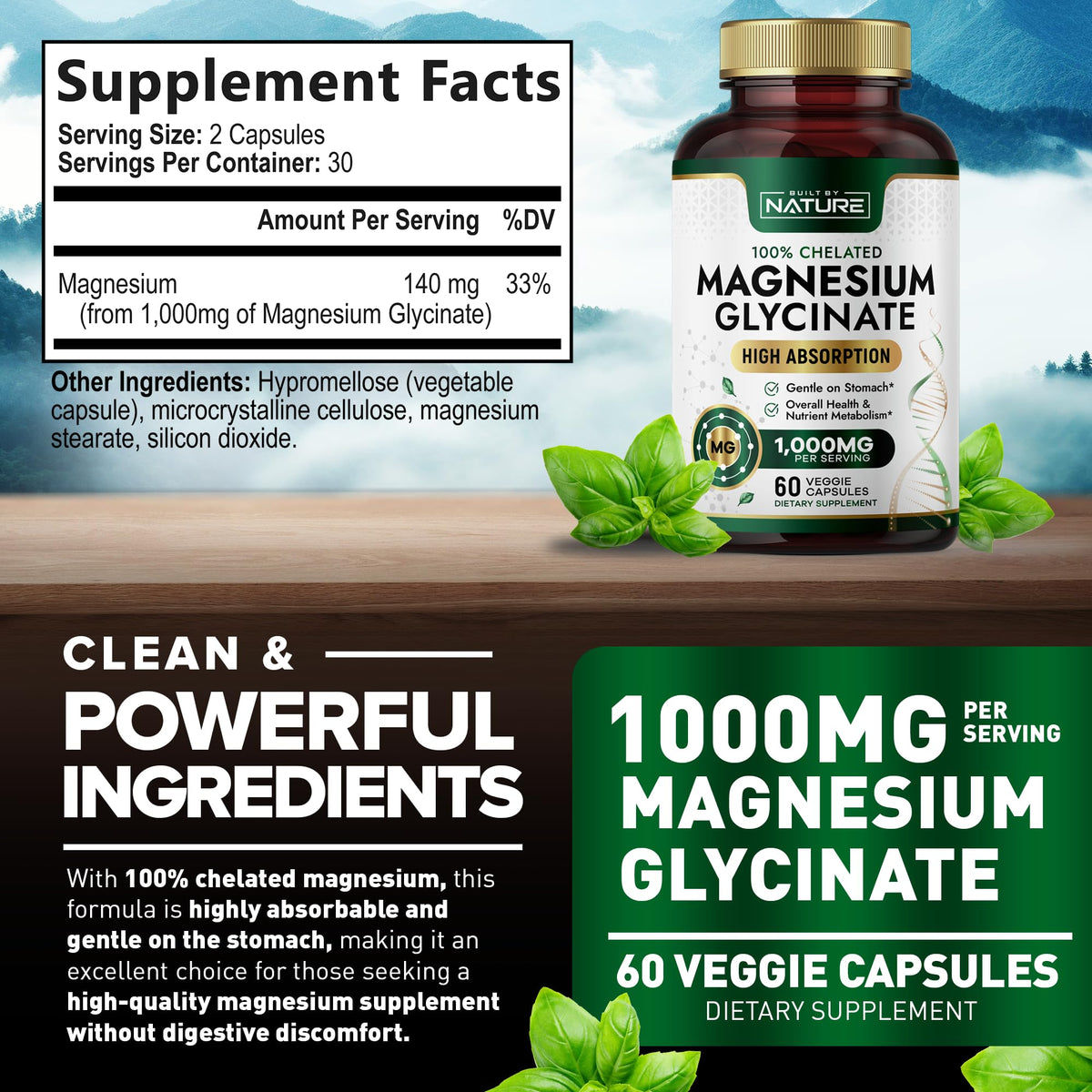Built by Nature Magnésium Glycinate 1000mg product features