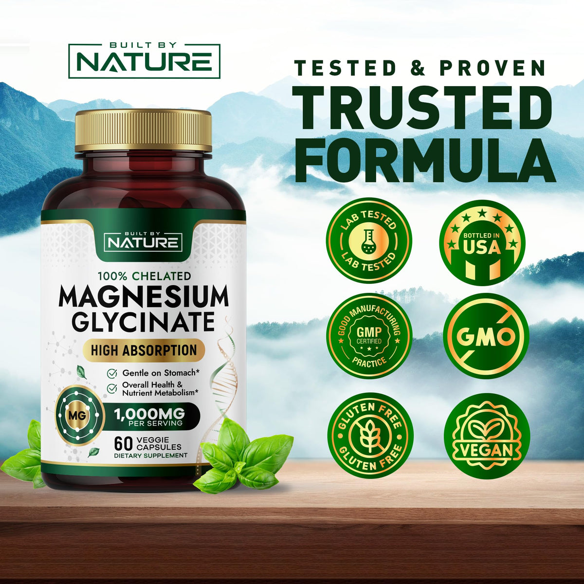 Built by Nature Magnésium Glycinate 1000mg vegan label
