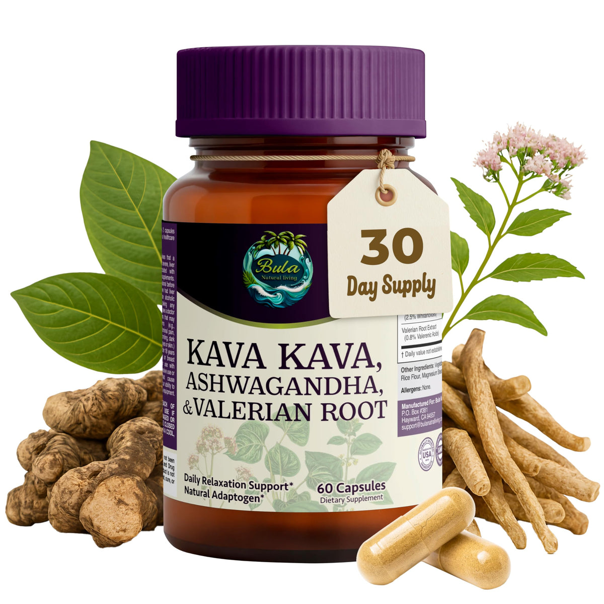 BULA NATURAL LIVING Kava Kava Capsules 200mg flacon avant