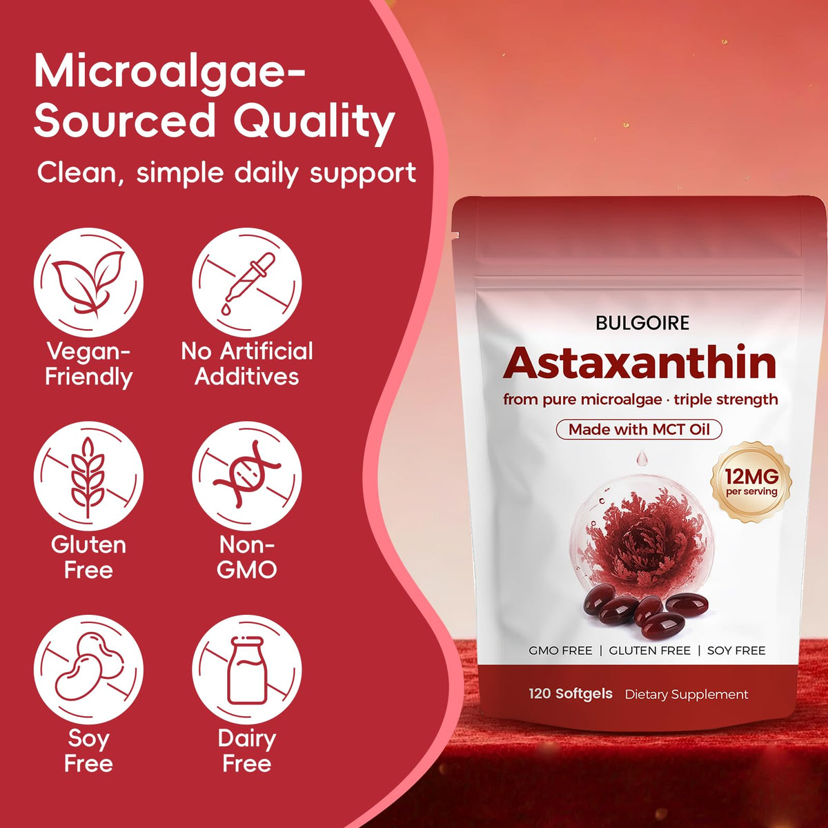 BULGOIRE Astaxanthin 12mg gélules affichées sur une table