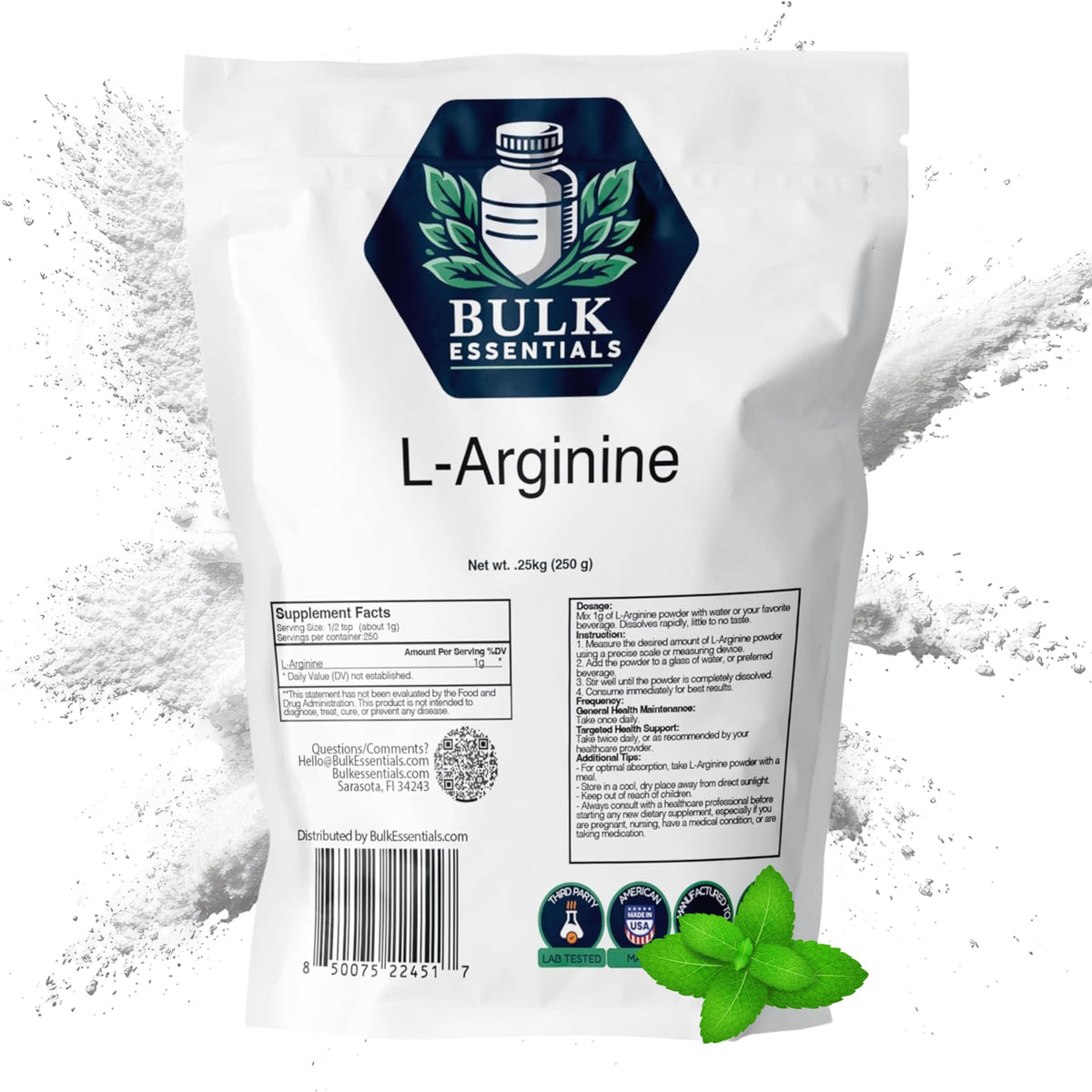 Bulk Essentials L-Arginine Poudre 250g vue de face