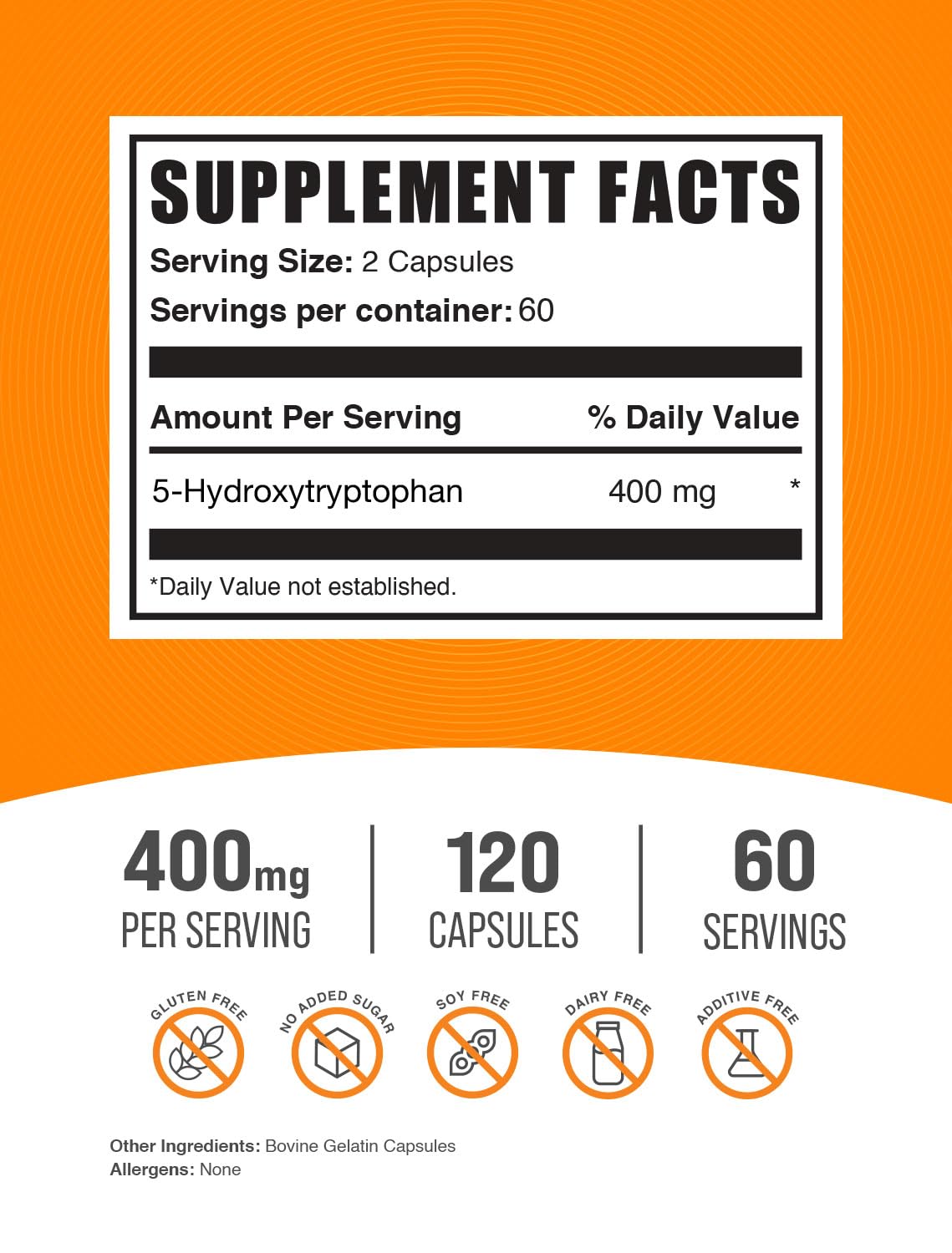 BulkSupplements 5-HTP 400mg capsules side view