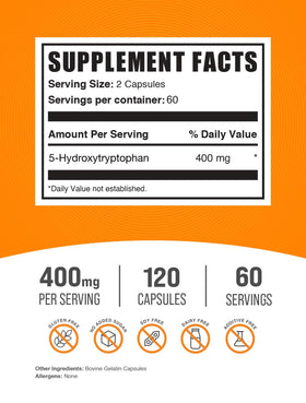 BulkSupplements 5-HTP 400mg capsules side view