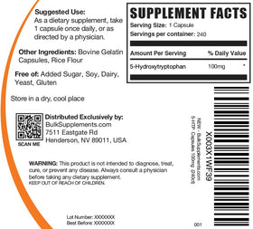 BulkSupplements 5-HTP Capsules 100mg informations nutritionnelles sur l'étiquette