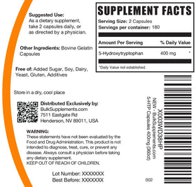 BulkSupplements 5-HTP capsules, étiquette avec ingrédients