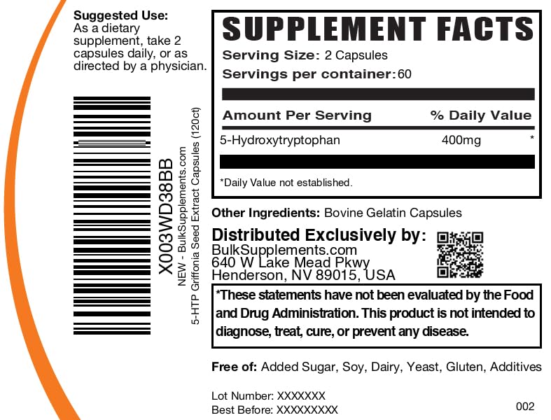 BulkSupplements 5-HTP capsules open bottle view