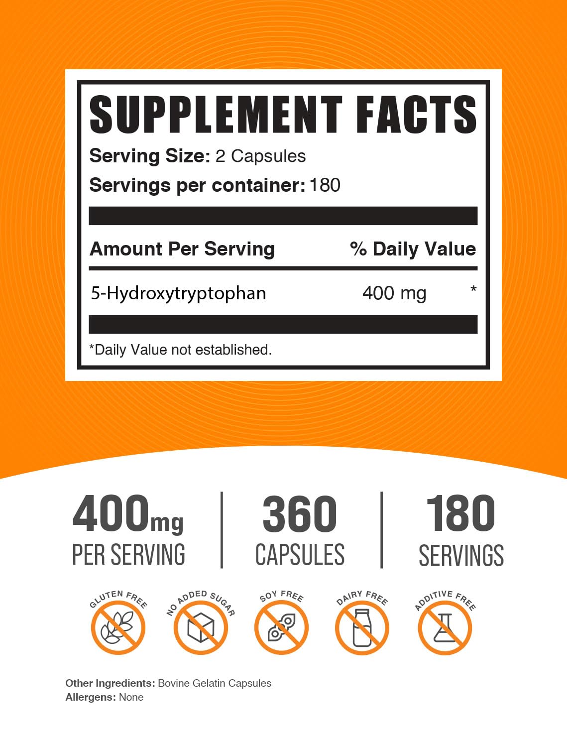 BulkSupplements 5-HTP capsules, vue des côtés