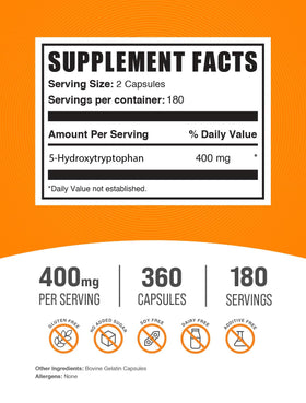 BulkSupplements 5-HTP capsules, vue des côtés