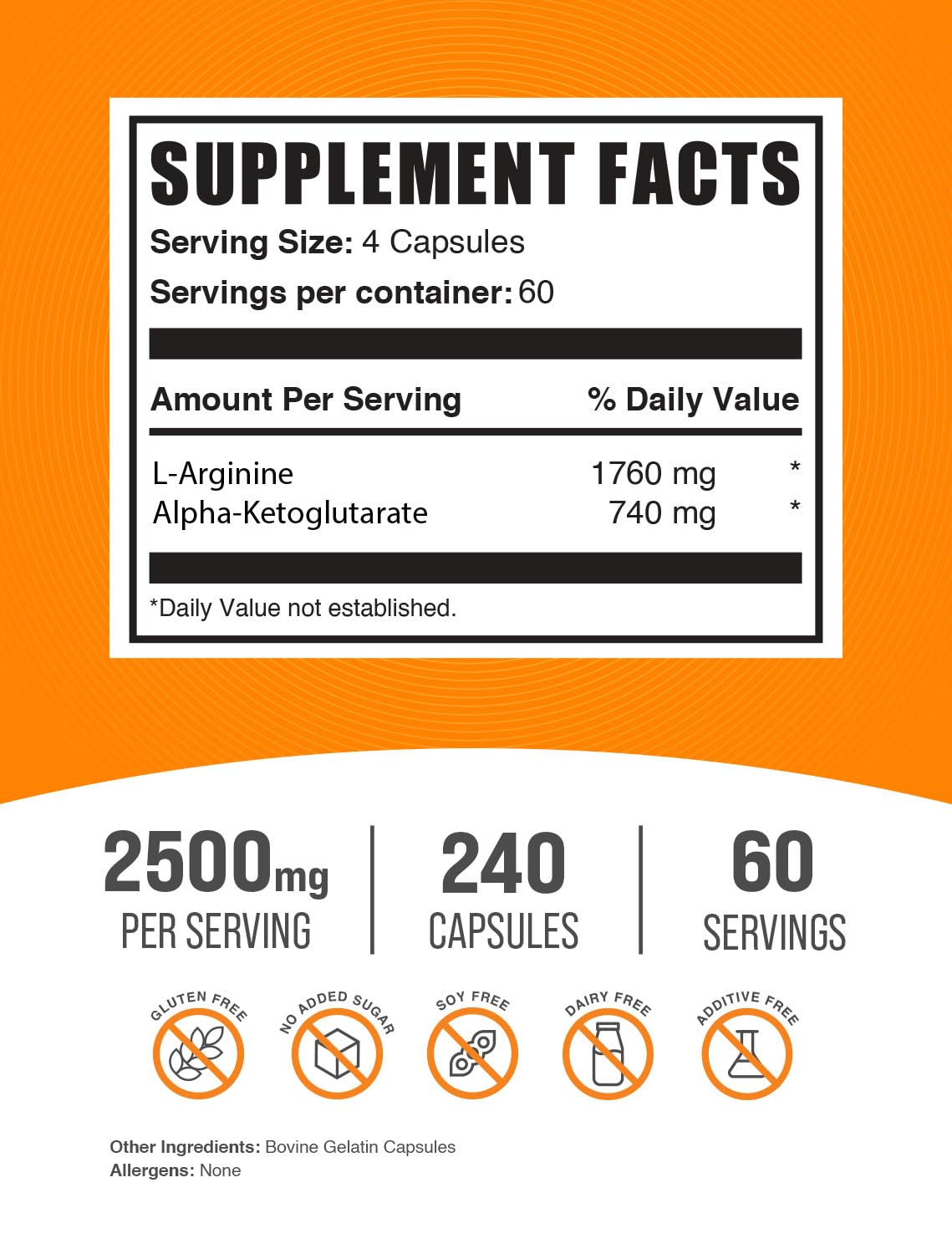 BulkSupplements AAKG Capsules 240g vue arrière avec ingrédients